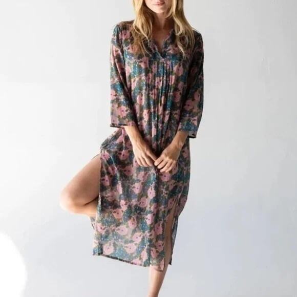 Natural Life Long Sleeve Lightweight Semi Sheer Floral Maxi Dress Pink Size L/XL - Picture 1 of 8